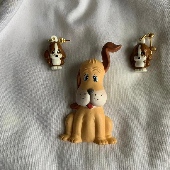 Resin Dog Puppy Brooch Pin and Plastic Dog Puppy Earrings Bundle - Picture 4 of 8